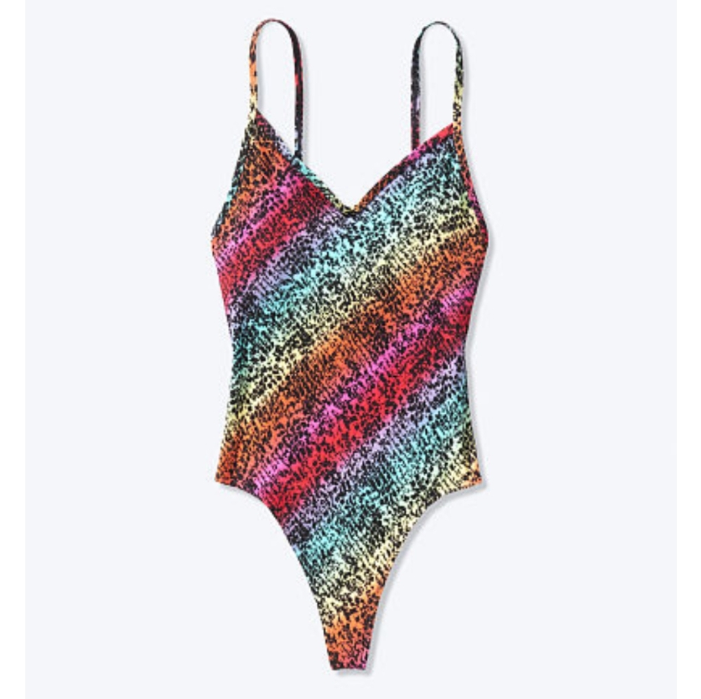 VS Pink V-Neck Bodysuit Rainbow Snake NWT